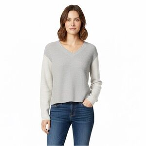 VINCE. Wool & Cashmere Blend Color Blocked Ribbed V Neck Sweater, Size M